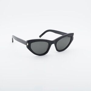 Saint Laurent SL215 GRACE 001 Sunglasses Black Cat Eye Frame, Grey Lenses
